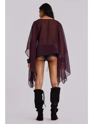 Jaded London Cape Top in Plum US 4/ UK 8 Womens Blouse Sheer thumbnail 12