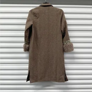 NKN Nekane Womens Wool Blend Coat Sz Small Brown Herringbone Faux Fur Old Money thumbnail 4