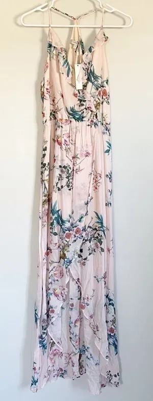 NWT LAVENDER BROWN Pink Racerback Wrap Maxi Dress Small thumbnail 1