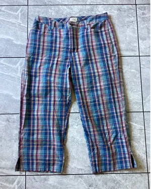 LL Bean Womens Blue Plaid Crop Pants Cotton Straight Leg Size 10 Reg 0DCN3 thumbnail 1