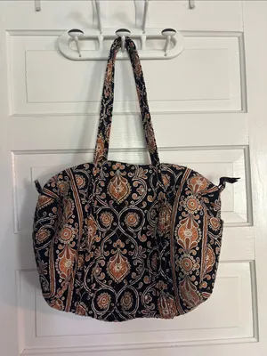 Small Quilted Paisley Tote Bag in Black and Brown thumbnail 1
