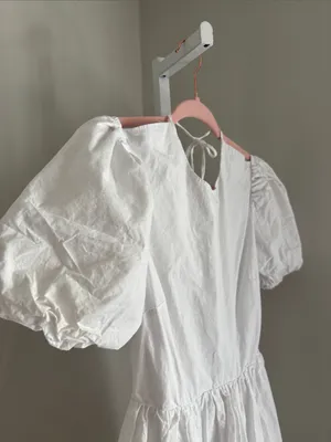 Glamorous Puff-Sleeve Mini Dress White Open Back Lace Up Skater Dress White Sz 4 thumbnail 7