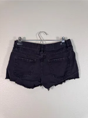 Free People Black Denim Cut Off Jean Shorts Womens 25 Festival Boho Micro Casual thumbnail 7