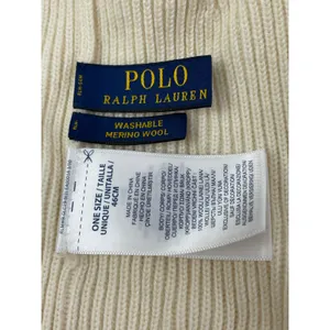 Polo Ralph Lauren 100% Wool Beige Embroidered Logo Ribbed Bonnet Beanie Hat OS thumbnail 3