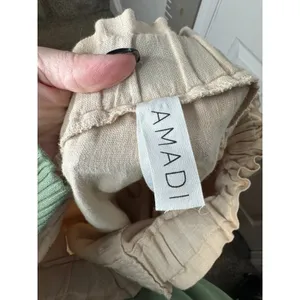 AMADI Anthropoligie 100% Linen Paperbag Wide Leg Cargo Pants Tan Size L‎ thumbnail 4