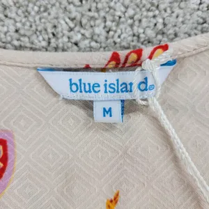 Blue Island Beach Wrap Dress M Cream‎ Red Floral Ruffle Hem Tie Waist New thumbnail 8