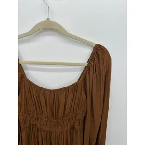 Brown‎ Peasant Babydoll Mini Dress Sz S Smocked Boho Cottagecore thumbnail 5