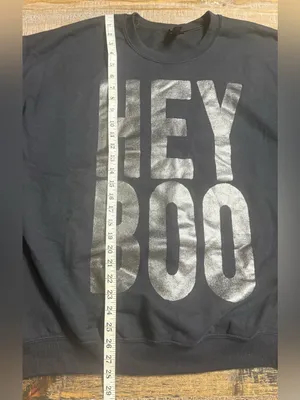 Gildan Black Crewneck Sweatshirt with Glitter metallic Hey Boo Graphic thumbnail 8