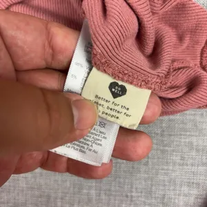 Madewell T-Shirt Womens S Pink Notch V-Neck Long Sleeve Ribbed Cropped Top thumbnail 9