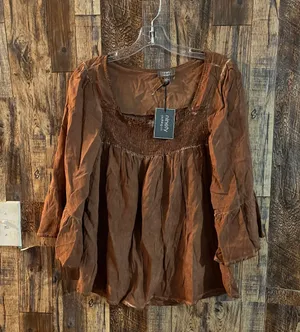 NWT Ninety long sleeves blouse charcoal brown size small (A) thumbnail 2