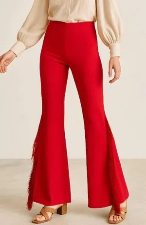 NWT JUCCA Red Fringe Wide Leg Pants Size IT 42 US 4- 6 Rodeo Western Boho Glam thumbnail 1