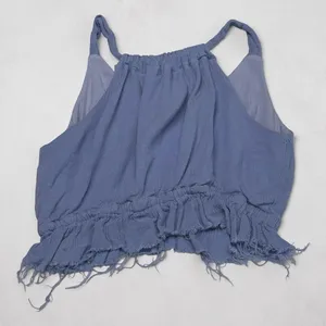 Style Rack Blue Surplice Ruffle Frayed Hem‎ Crop Top Size Small thumbnail 2