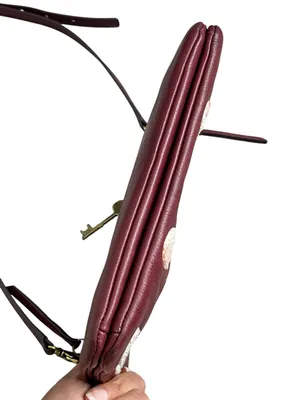 Fossil Devon Carbenet Wine Pebble Leather Dot Crossbody Shoulder Bag thumbnail 6