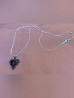 Sterling Silver 925 Heart Pendant Necklace with Purple Stone thumbnail 3