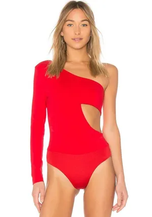Revolve H:ours Karly Red One Shoulder Cut Out Bodysuit thumbnail 2