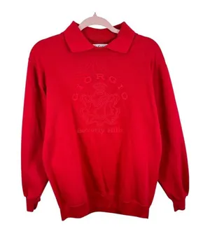 Giorgio Vintage 80s Cotton Blend Red Collared Embroidered Sweatshirt‎ Women's L thumbnail 1