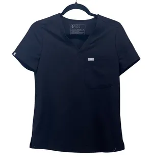 FIGS Technical Collection Womens XS Black V-Neck Short Sleeve Scrub Top FW1000 thumbnail 1