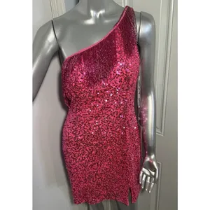 Rachel ALLAN 40150 Hot Pink Sequin One Shoulder Fringe Dress Size 12 NWT thumbnail 7