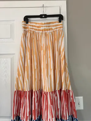 TOV Los Angeles Multicolor Tiered Stripe Maxi Skirt Vacation Resortwear thumbnail 5