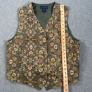 Charter Club Western Vest Button Up Women's 14 Green/Brown 2000s V-Neck Grunge thumbnail 5