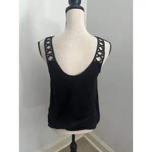 H&M Black Flowy Cut Out Blouse Small Caged‎ Scoop Neck Minimalist Boho Chic Tank thumbnail 4