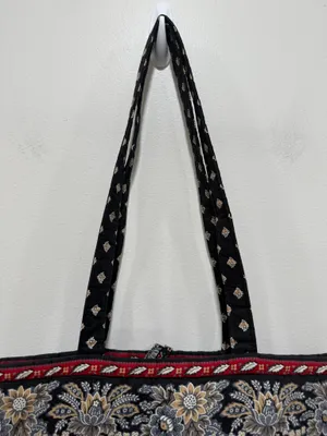 Vera Bradley Quilted Tote Bag Black Floral Print Shoulder Bag Large Cotton thumbnail 5