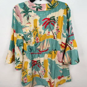 True Destinations Tunic Top Womens M Multicolor Tropical V-Neck Bell thumbnail 2