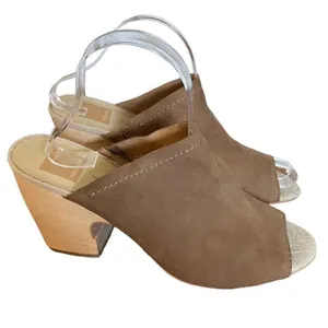 Dolce vita tan leather slide wood heels size 9 thumbnail 1