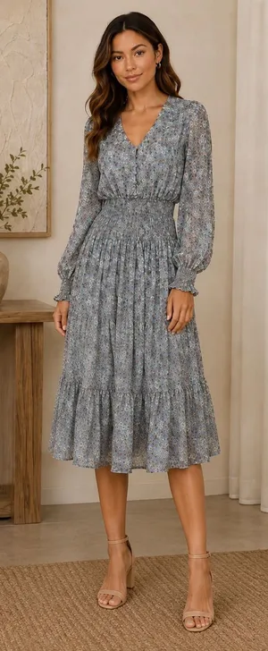 Entro Boho Prairie Tiered Smocked Cuff & Waist Maxi Dress Size‎ Medium thumbnail 1