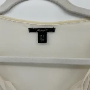 Zara Trafaluc Cream Sheer Blouse Beaded Sequin Cuff Split V-Neck Party XS thumbnail 4