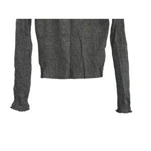 ZARA Ruffled Mock Neck Ruffle Longsleeve Rib Knit Stretch Cotton Sweater M Grey thumbnail 4