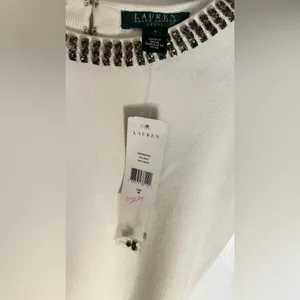 Lauren Ralph Lauren Ivory Midi Knit Dress with Embellished Neckline, Medium thumbnail 4