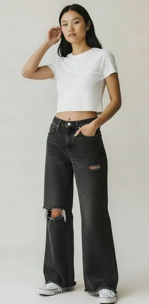 Zara Black Wide-Leg Distressed Jeans thumbnail 1