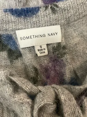 Something Navy Gray Floral Ruffle Tie-Front Sweater thumbnail 2