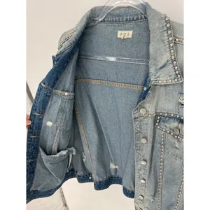 POL Denim Jean Jacket Womens S Blue Studded‎ Distressed Oversized thumbnail 7