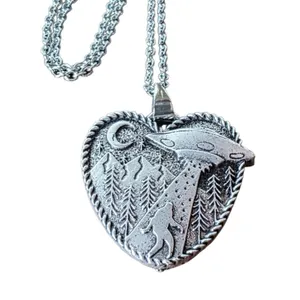 UFO Bigfoot Heart Pendant Necklace Silver Tone Sci-Fi Mystery Jewelry Sasquatch thumbnail 2