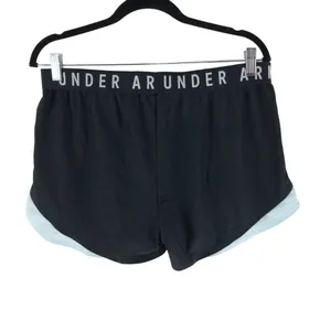 Under Armour Womens Play Up Running Shorts Loose HeatGear Printed Black Blue XL thumbnail 3