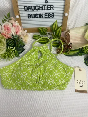Billabong That’s Cute High Neck Bikini Top S Green White NWT MSRP $69.95 thumbnail 3