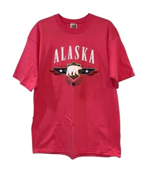 Vintage Alaska Polar Bear Graphic T Shirt Pink Fruit of the Loom‎ L USA Travel thumbnail 1