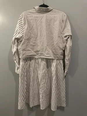 J. Jill Pinstripe Tie Waist Detail Collared Button-Down Shirt Dress Latte and White thumbnail 3