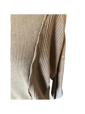 altar’d state Women’s Distressed Waffle Knit Top, Large, Tan/Olive thumbnail 2