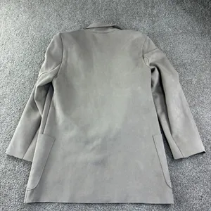 Joan Vass New York Faux Leather Blazer Women S Tan Open Front Faux Suede‎ Career thumbnail 2