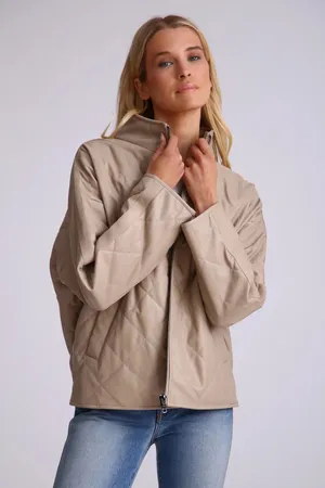 Avec Les Filles Faux Leather Vegan Diamond Quilted Coat Womens M Neutral new thumbnail 1