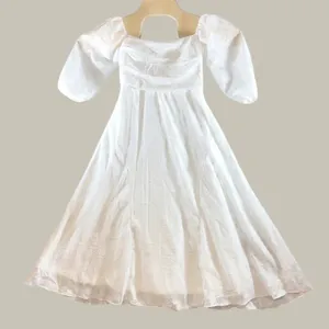 1144 | White Floral Textured Puff Sleeve Romantic‎ Midi Dress Women Size 8 thumbnail 1