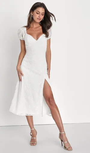 Lulus Blossoming with Charm White Embroidered Tie-Back Midi Dress XL NWT thumbnail 1