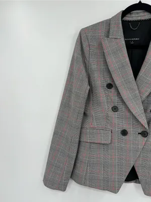 Banana Republic Glen Blazer Jacket Plaid Print Double-Breasted Stretch Size 2 thumbnail 10