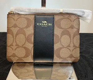 Coach Designer Zip Wristlet in Signature Canvas Black and Beige NEW thumbnail 1