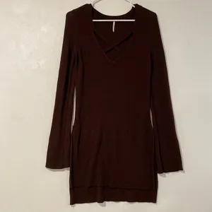 Free People Brown Criss Cross Knit Tunic Sweater Small Boho Cozy thumbnail 2