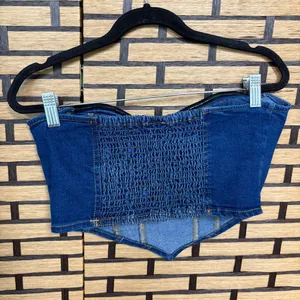 La Armario Denim Corset Strapless Top Size‎ Medium Blue thumbnail 2