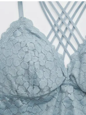 Aerie Light Blue Animal Print Lace Strappy Longline Bralette Size Small thumbnail 3